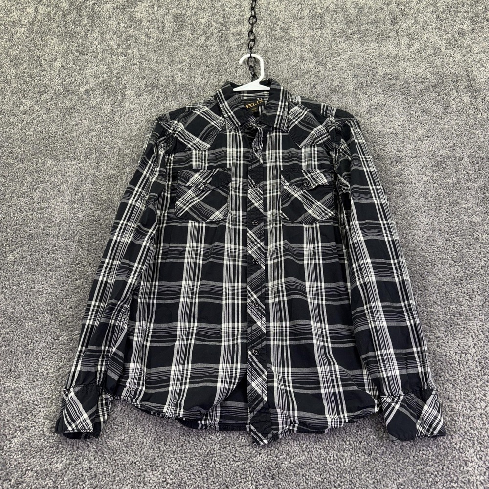 Helix Shirt Mens Large Black Plaid Long Sleeve Button Up Casual Cotton Pockets